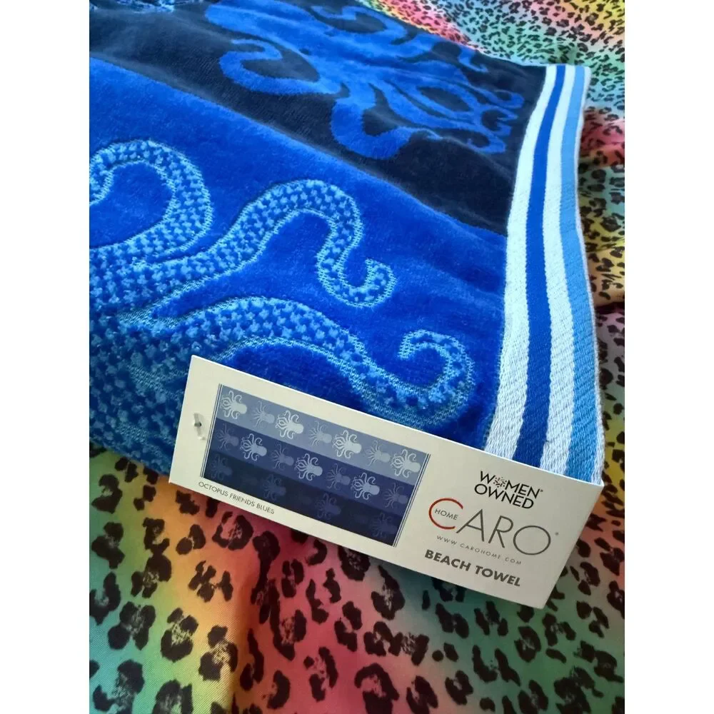Caro Home Octopus Friends Blues Beach Towel 35x66 Blue Coastal Ocean NWT
